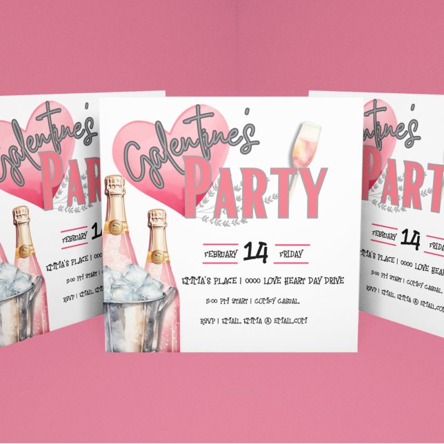 Invitation Champagne rose et seau glacé (Galentine's Party invitations for you to customize.  Add your gal pal party information and enjoy!)