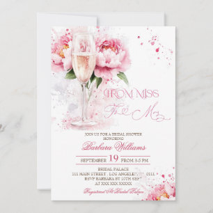 Invitation Champagne rose Fête des mariées florale