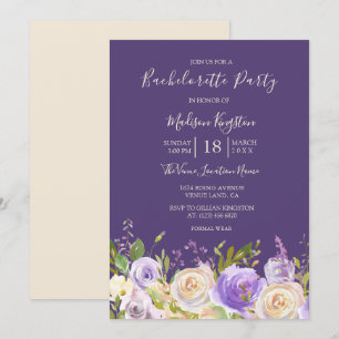Invitation Champagne Rose Fleurs violettes Bachelorette Party