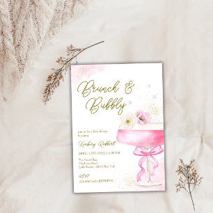 Invitation Champagne rose Floral Brunch Baby shower Bubbly