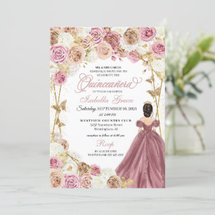 Invitation Champagne Rose Gold Butterfly Princess Quinceanera