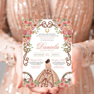 Invitation Champagne & Rose Gold Western Charro Quinceanera