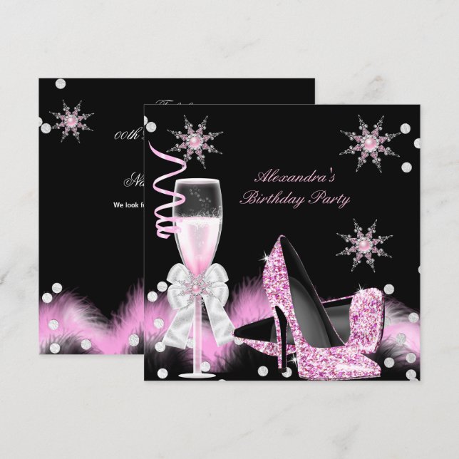 Invitation Champagne Rose Haut talons fête d'anniversaire (Devant / Derrière)