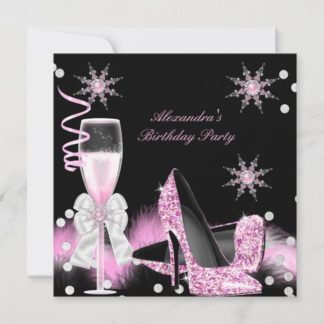 Invitation Champagne Rose Haut talons fête d'anniversaire (Devant)
