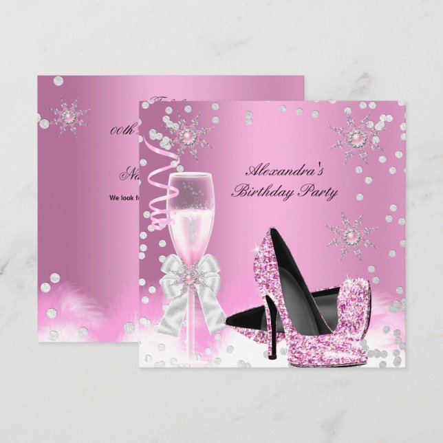 Invitation Champagne rose Haut talons fête d'anniversaire 2 (Devant / Derrière)