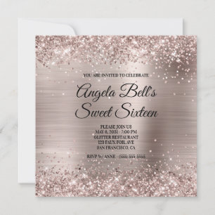 Invitation Champagne Rose Pailleté Faux Papier D'aluminium Sw