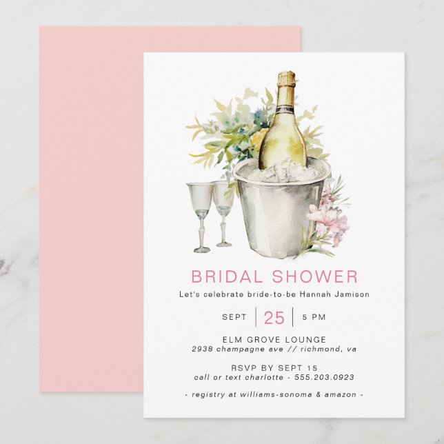 Invitation Champagne rose pâle | Fête des mariées Décontracté (Devant / Derrière)