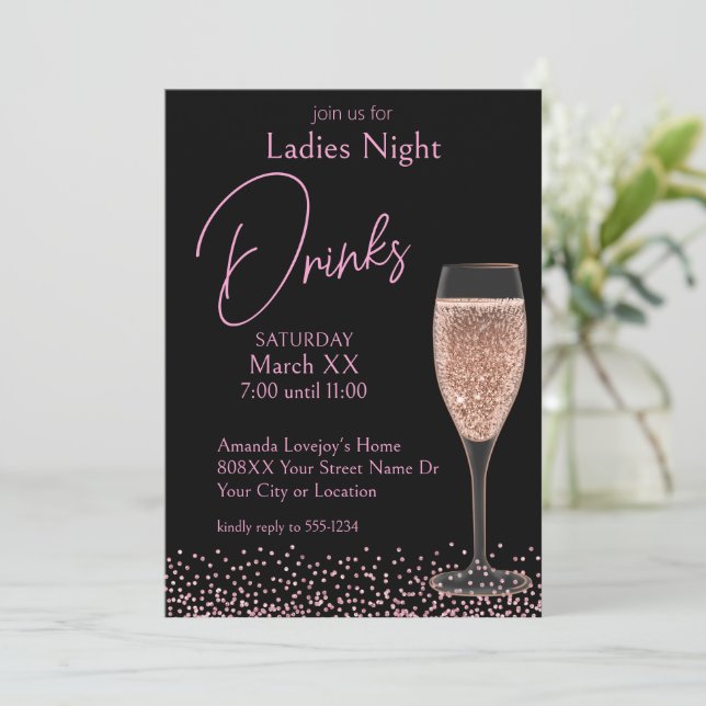 Invitation Champagne rose sur Black Ladies Night Dracks (Debout devant)
