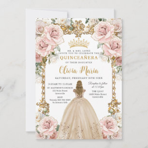 Invitation Champagne rose vintage Floral Quinceañera