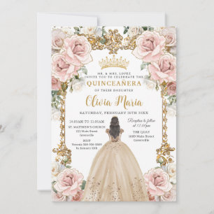 Invitation Champagne rose vintage Floral Quinceañera