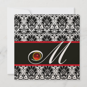 Invitation CHAMPAGNE ROUGE BLANC NOIR DAMASK MONOGRAM Ruby