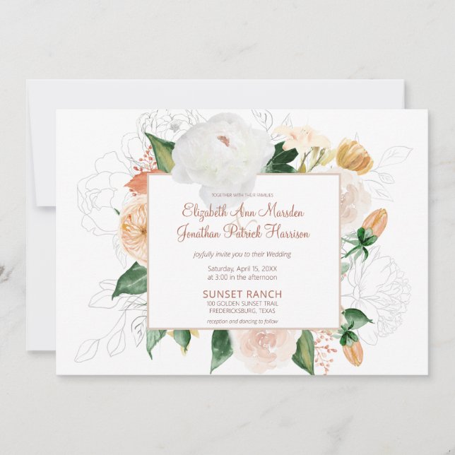 Invitation Champagne Rust Terracotta Blanc Floral Mariage (Devant)