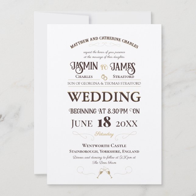 Invitation Champagne Shimmer Heritage Font Mariage (Devant)