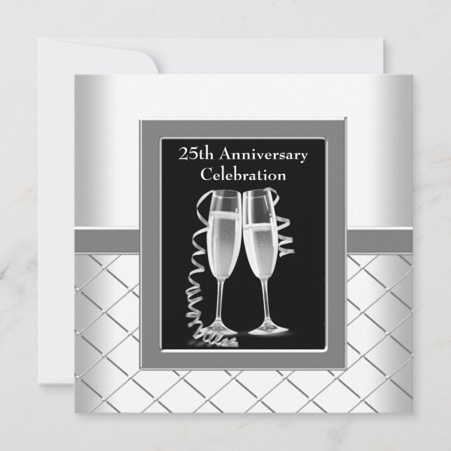 Invitation Champagne Silver 25e Mariage fête d'anniversaire (Devant)