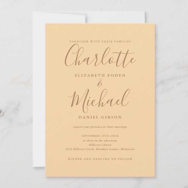 Invitation Champagne Simple tout en un Mariage de script chic (Devant)