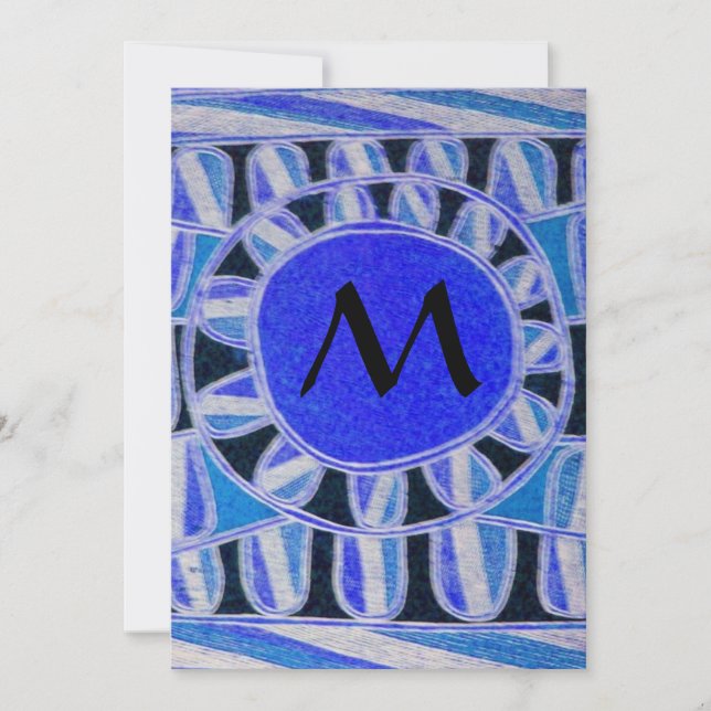 Invitation CHAMPAGNE SOLAIRE MONOGRAMME, bleu turquoise noir (Devant)