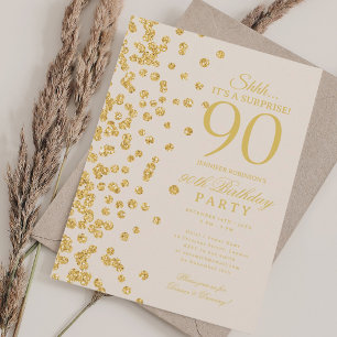 Invitation Champagne Surprise 90e Anniversaire Paillettes Dor