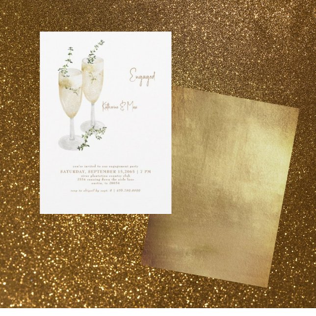 Invitation Champagne Toast Folio Gold Engagement Party (Créateur téléchargé)