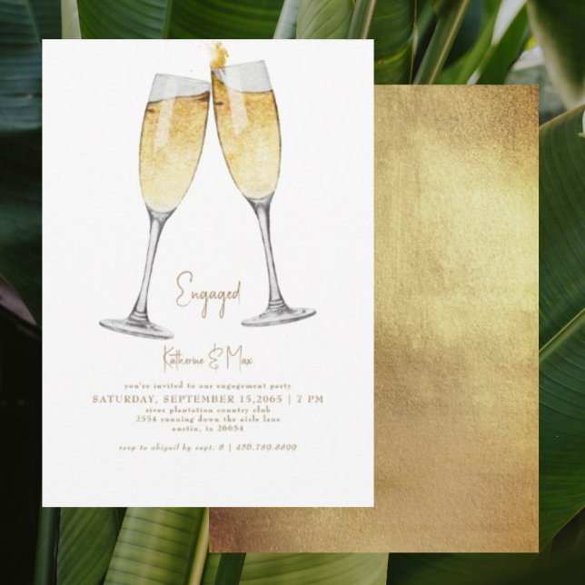 Invitation Champagne Toast Gold Text Engagement Partie II (Créateur téléchargé)