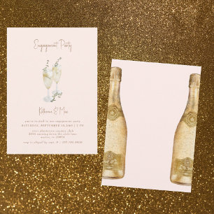 Invitation Champagne Toast Gold Texte Blush