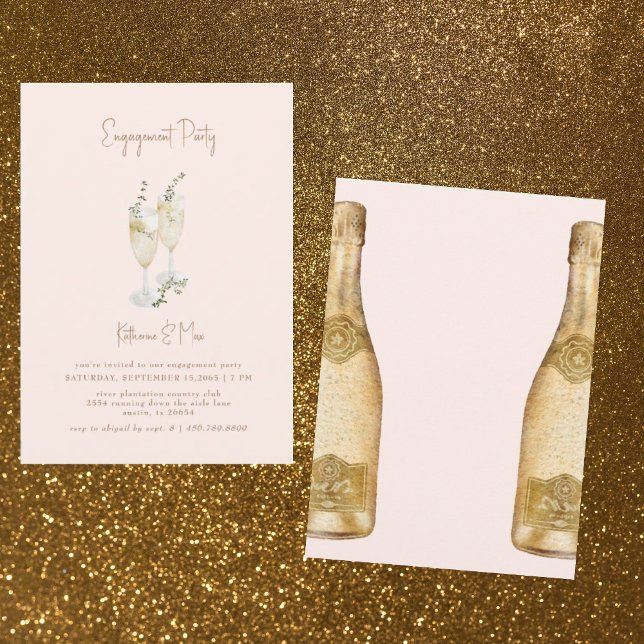 Invitation Champagne Toast Gold Texte Blush (Créateur téléchargé)