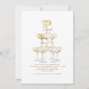 Invitation Champagne Tower Gold Text Engagement Partie II
