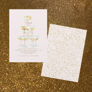 Invitation Champagne Tower Gold Texte Blush