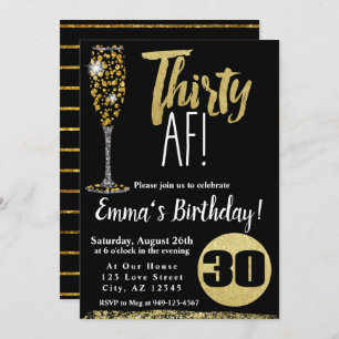 Invitation Champagne Trente AF or noir 30e anniversaire