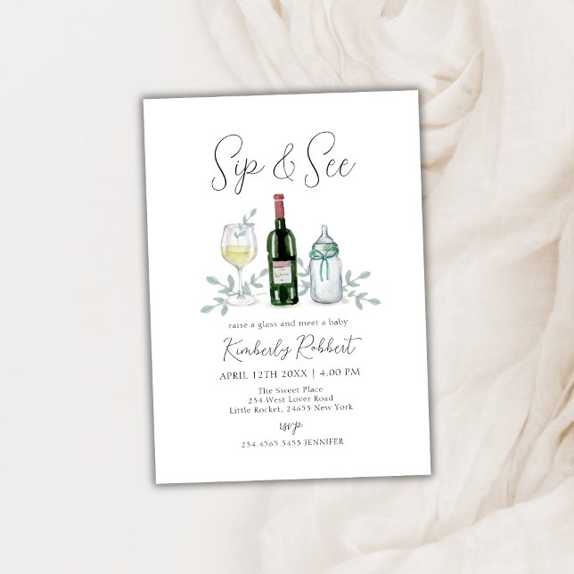 Invitation Champagne verdoyante Sip & Voir Baby shower (Greenery Champagne Sip & See Baby Shower Invitation)