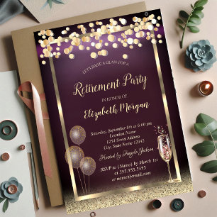 Invitation Champagne Verre Ballons Parties scintillant Gold R