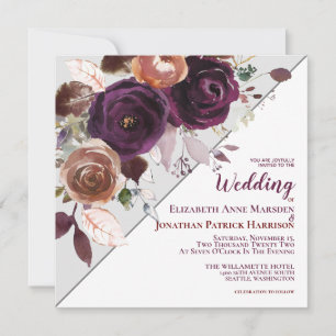 Invitation Champagne violet automne Floral Mariage géométriqu