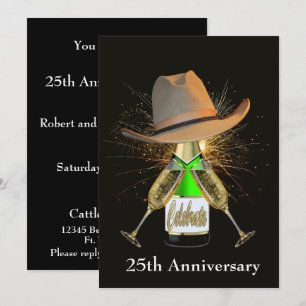 Invitation Champagne Western Party Et Casquette Cowboy Person
