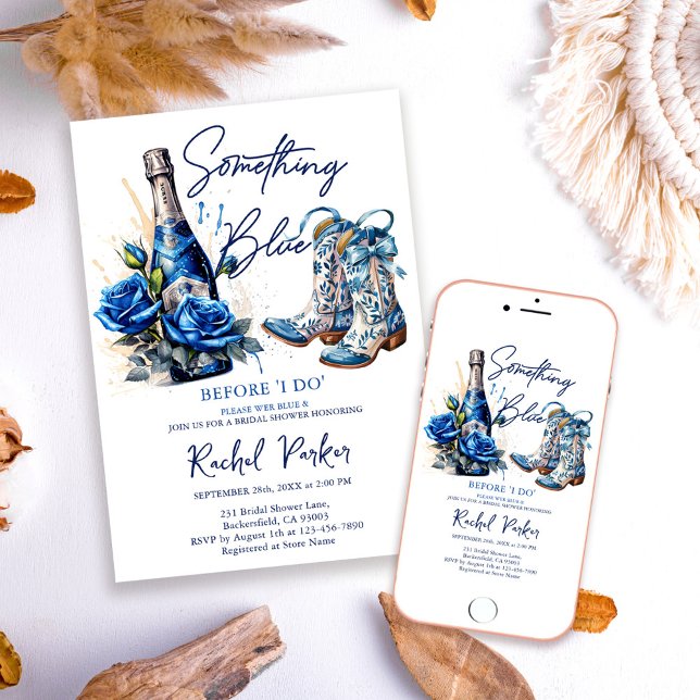Invitation Champagner Floral Something Blue Bridal Shower (Créateur téléchargé)