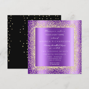 Invitation Champaigne Gold Glitter Black Confetti Purple Plum
