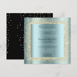 Invitation Champaigne Paillettes d'Or Confettis Noir Aqua Ble