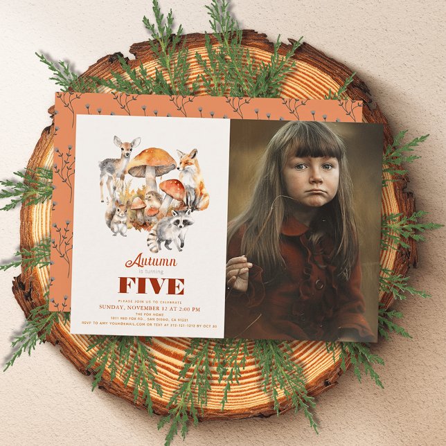 Invitation Champignon d'automne Animaux des bois Photo d'anni (Créateur téléchargé)
