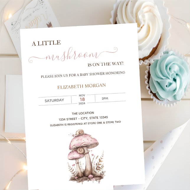 Invitation Champignons Aquarelle Escargot Baby Shower  (Créateur téléchargé)