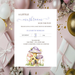 Invitation Champignons Aquarelle Pointillés Baby Shower   