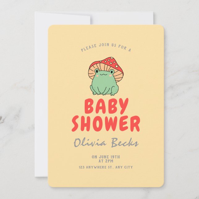 Invitation Champignons avec Baby shower de grenouille (Devant)