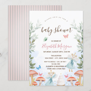 Invitation Champignons, Baby Mouses rayures roses Baby Shower