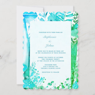 Invitation Champignons Bois Bleu Vert Boho Mariage Abstrait B