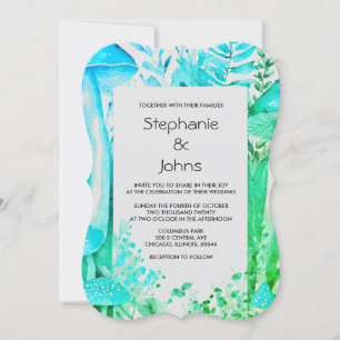 Invitation Champignons Bois Turquoise Bleu Noir Blanc Mariage