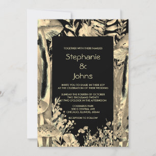 Invitation Champignons Brown en or noir sur mesure Mariage en
