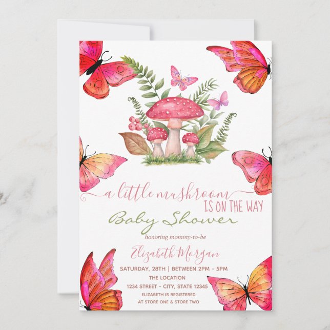 Invitation Champignons Chic Papillons Tachetés Baby Shower (Devant)