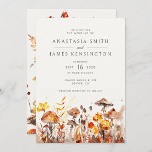 Invitation Champignons Chute Fleurs Sauvages Rouille Mariage