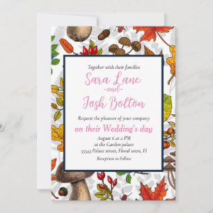 Invitation Champignons d'automne, feuilles, noix et baies sur