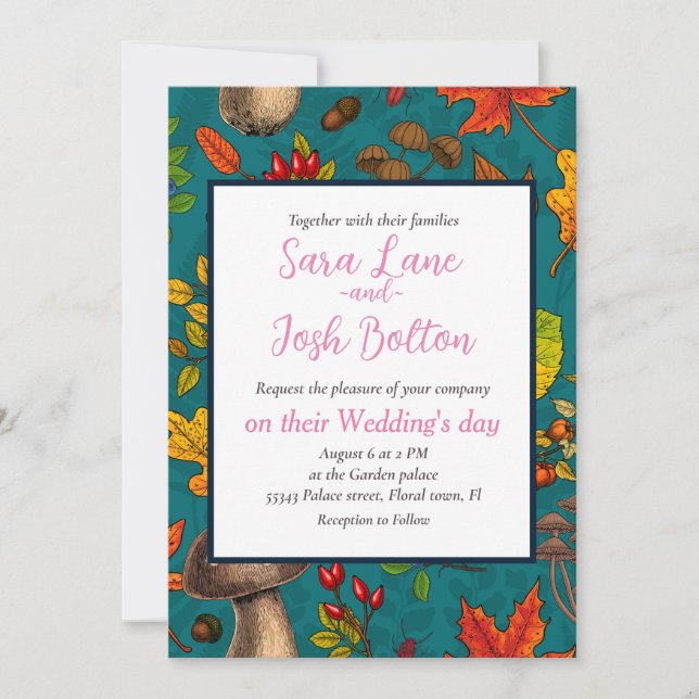 Invitation Champignons d'automne, feuilles, noix et baies sur (Devant)