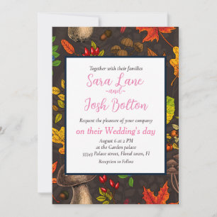 Invitation Champignons d'automne, feuilles, noix et baies sur