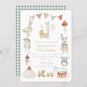 Invitation Champignons de bois Cottage vieux jouets Aquarelle