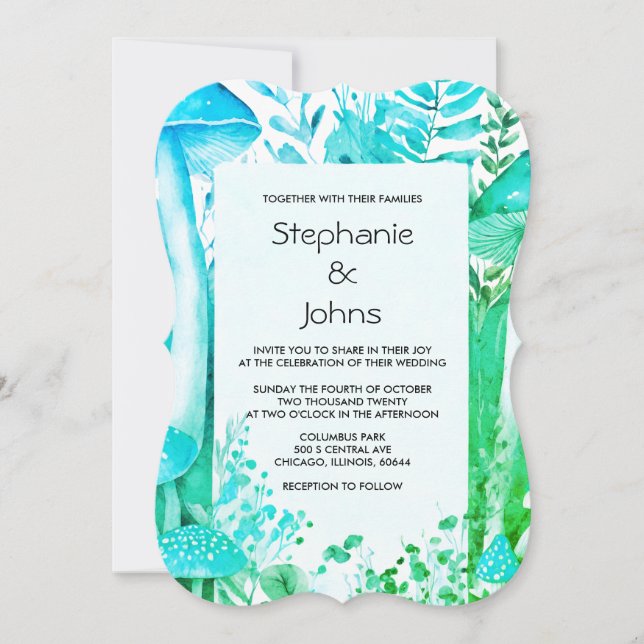 Invitation Champignons de bois Turquoise bleu vert rustique M (Devant)